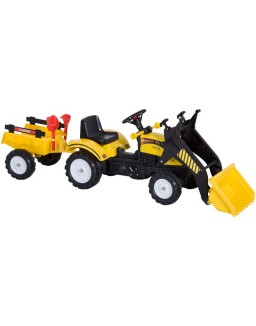 Aosom Ride-On Kids Bulldozer/Excavator Toy with Real Working Dirt Bucket Easy Pedal Controls 6 Wheels & Cargo Trailer