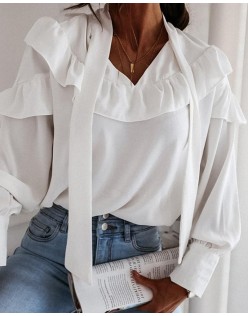   Long Sleeve Ruffles Strappy Blouse