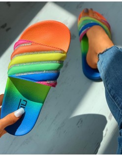 Colorblock Rhinestone Sli r Sandals