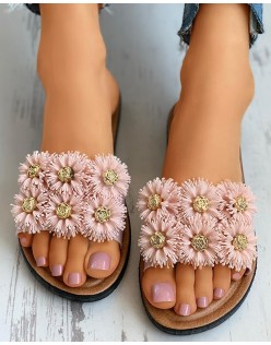 Floral Pattern  tail Open Toe Flat Sli r Sandals