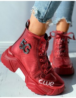 Eyelet Lace up Letter Pattern Chunky Shoes