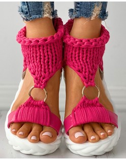 Brai d Knit O-Ring Cutout Platform Sandals
